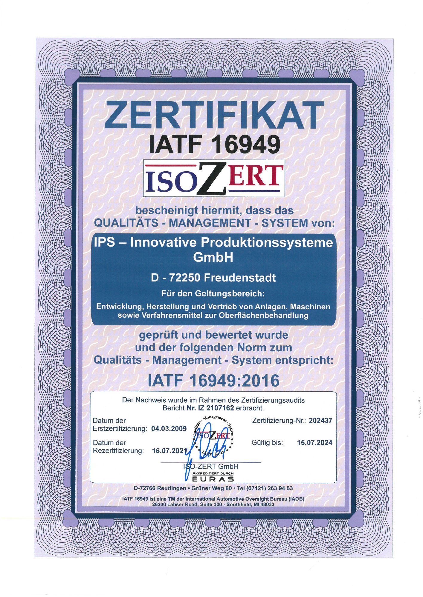 Certificate IATF 16949