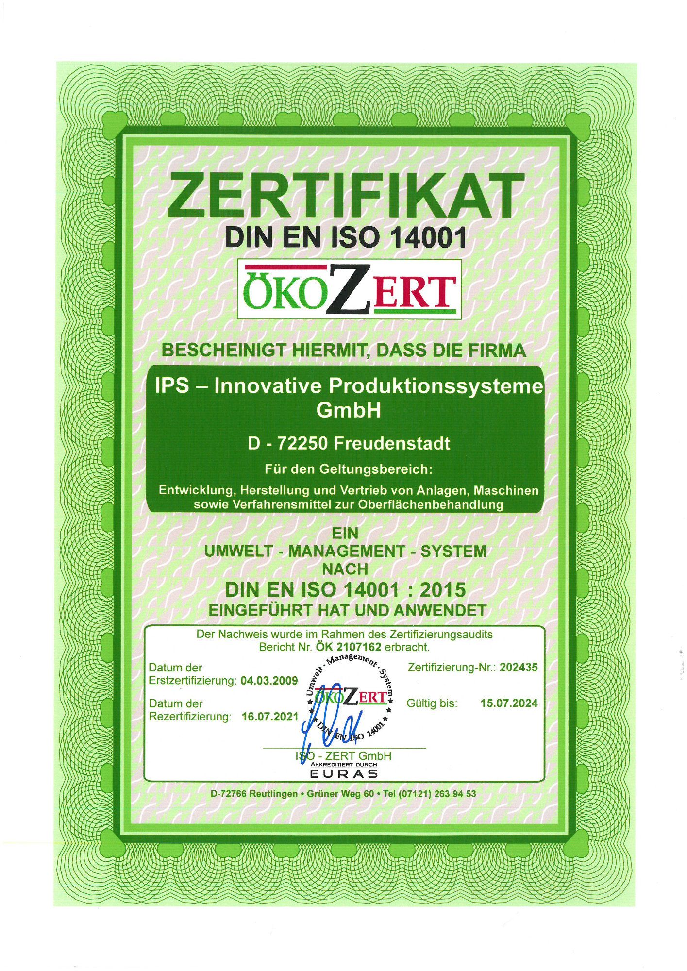 Certificate DIN EN ISO 14001